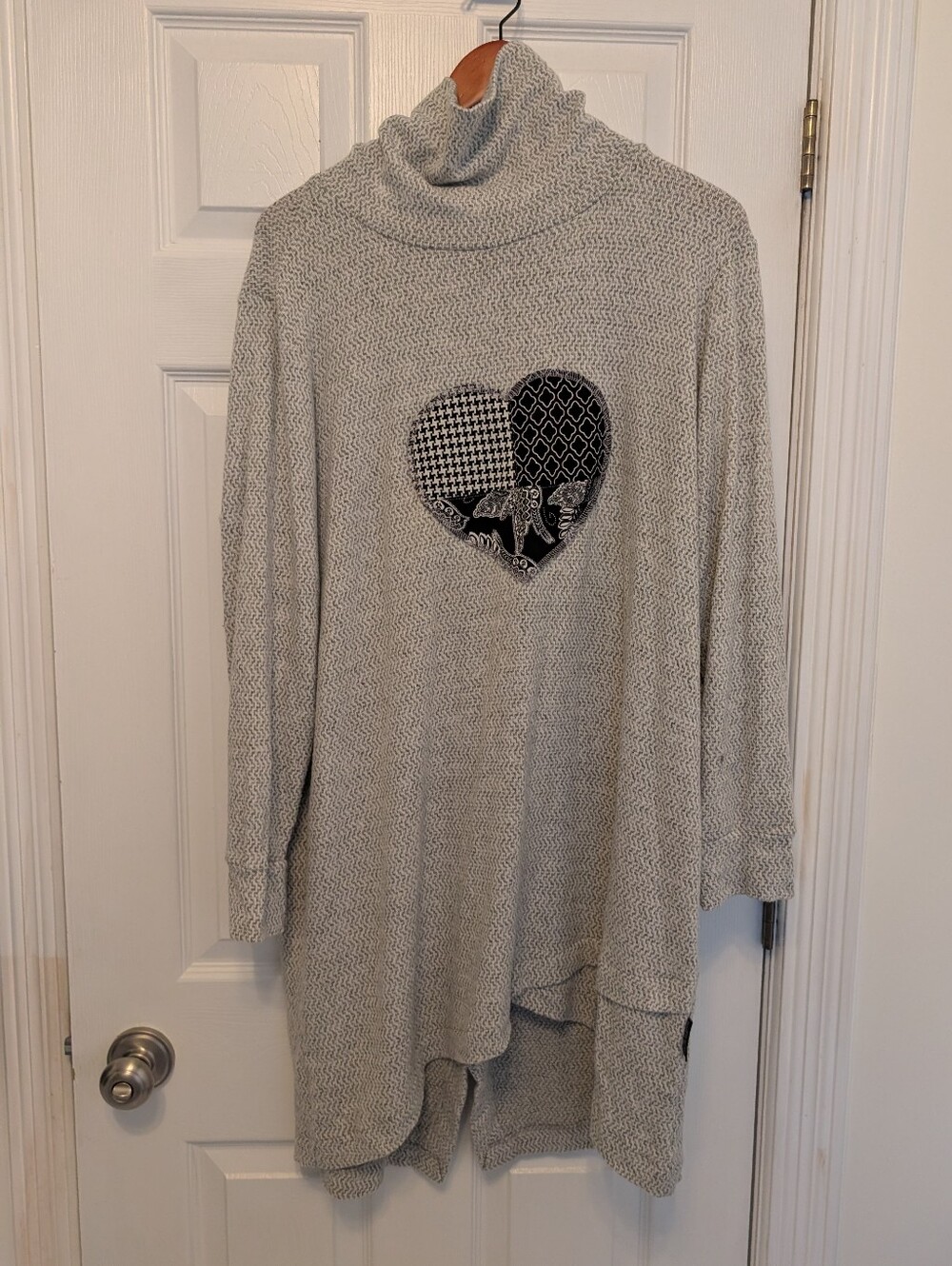 Grey Sweater Dress With Patchwork Applique